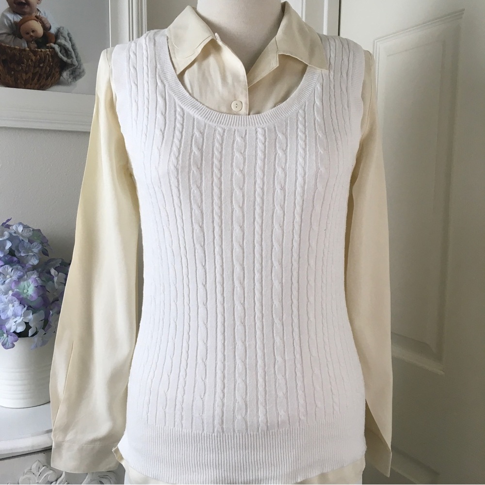 Vintage Workwear Knitted White Cable Vest Sleeveless Top
